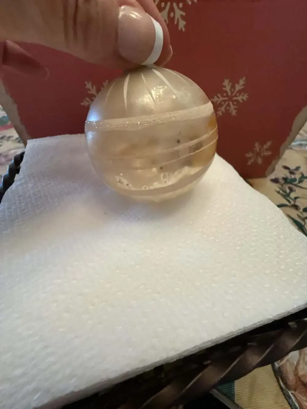 Vtg West German Unsilvered Glass Christmas Ornament w/ Mica Glitter Stripes